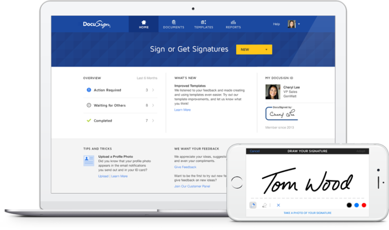 Docusign in desktop and mobile